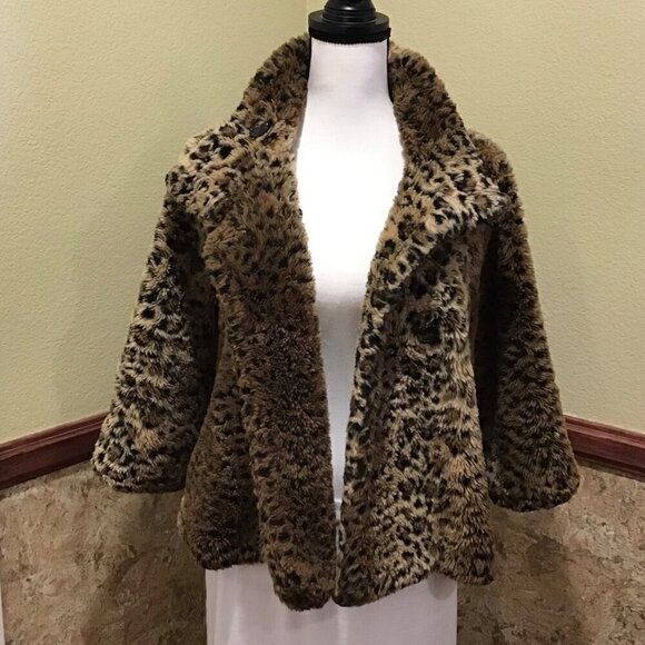 Free People Small Double Breasted Faux Fur Animal Print Jacket Brown Pockets - Picture 4 of 11